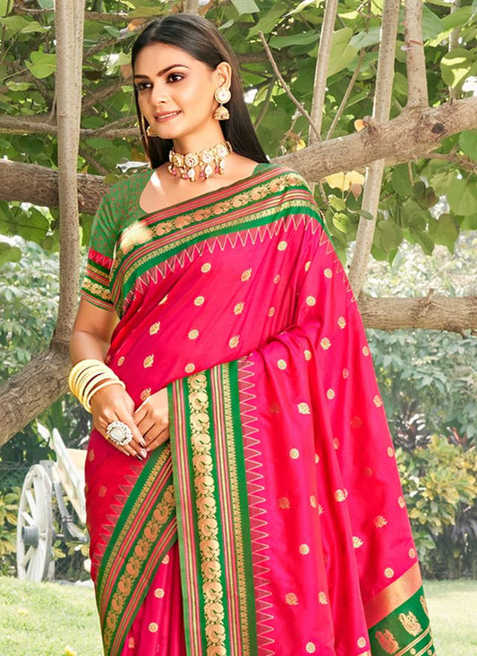 Pink Color Beautiful Woven Designer Soft Silk Fabric Saree
