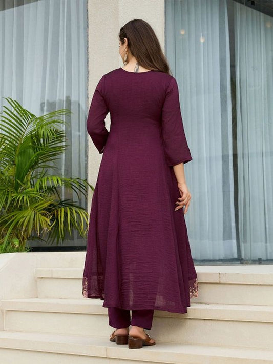 Wine Color Vichitra Silk Fabric Designer Embroidery Work Graceful Partywear Suit