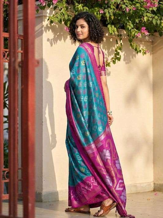 Sky Blue Color Pochampalli Silk Saree With Graceful Woven Designer Looks