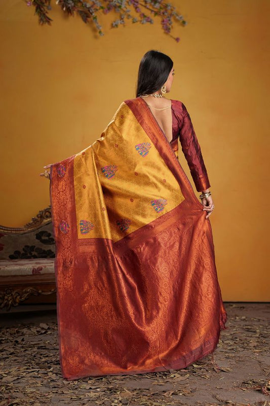 Maroon Color Beautiful Art Silk Fabric Woven Jacquard Designer Saree