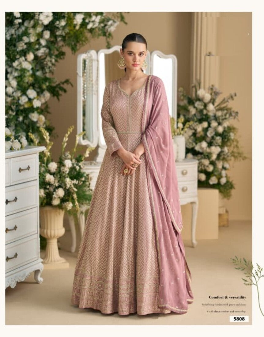 Georgette Full Stitched Free Size Upto 42 Heavy Embroidery Wedding Gowns