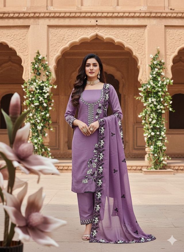 Purple Color Star Georgette Fabric Beautiful Embroidered Salwar Kameez
