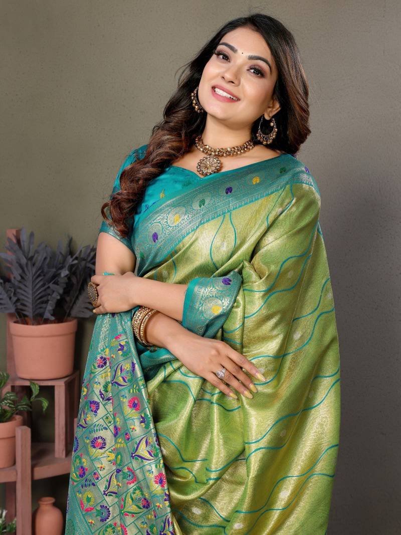 Perrot Pure Banarasi Tissue Silk With Leheriya Weaving Saree With Blouse