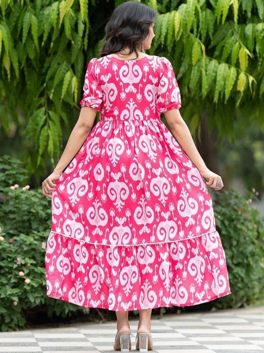 Women's Gorgeous Flared Printed French Crepe Dress