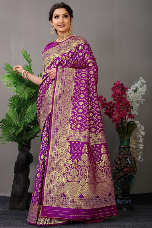 Lavender Woven Design Pure Silk Banarasi Saree With Blouse
