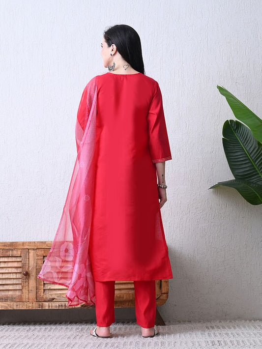 Pink Color Roman Silk Fabric Designer Partywear Readymade Suit