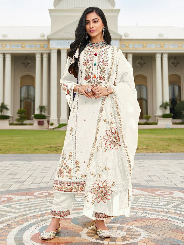 Beautiful Ethnic Partywear Designer Embroidered Suit