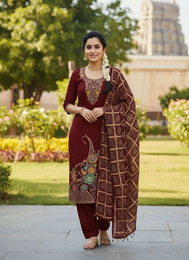Maroon Color Beautiful Stylish Fancy Suit For Girlie Looks