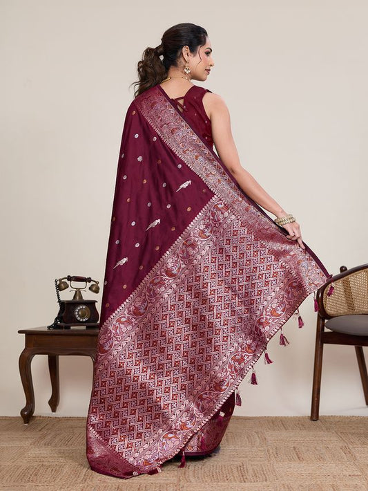 Maroon Color Designer Woven Work Graceful Partywear Saree