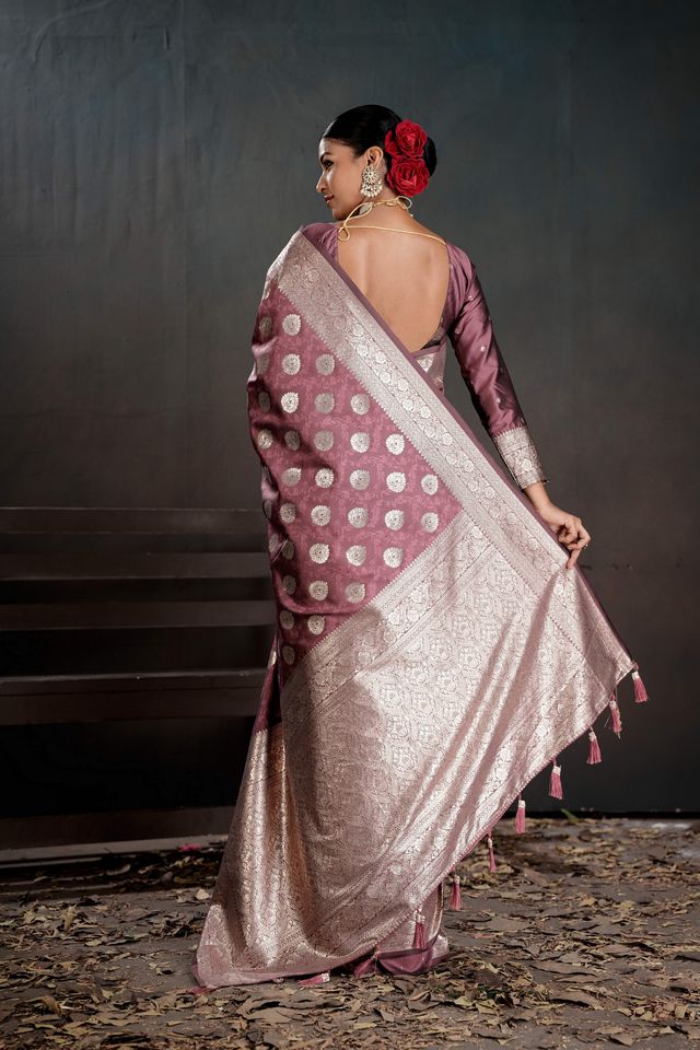 Pink Color Silk Blended Fabric Woven Jacquard Designer Partywear Saree