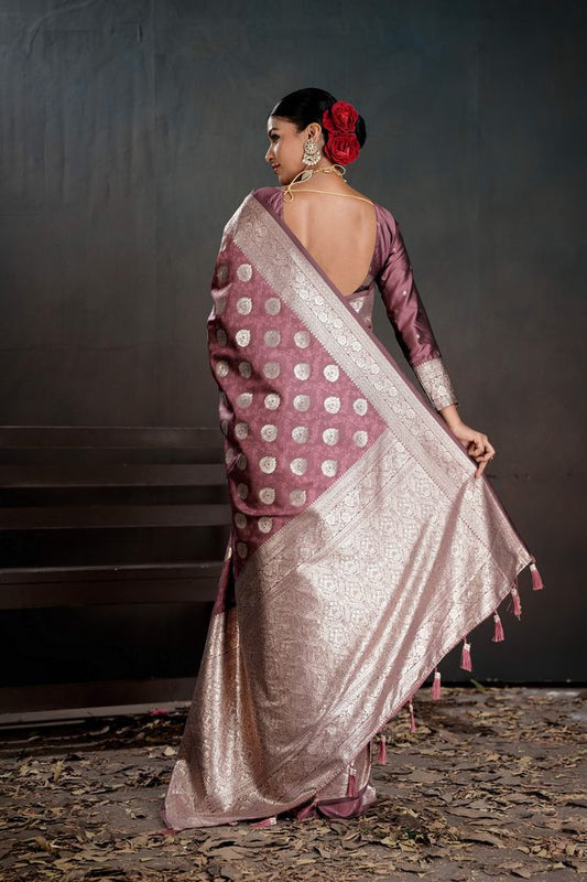Pink Color Silk Blended Fabric Woven Jacquard Designer Partywear Saree