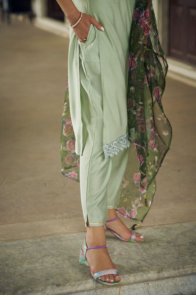 Pista Color Viscose Rayon Fabric Beautiful Embroidered Kurta Set With Dupatta