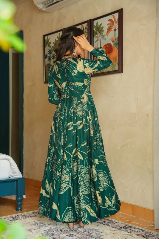 Festive wear gown collection digital printed work Rama And Gold
