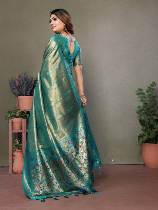 Rama Pure Banarasi Tissue Silk With Leheriya Weaving Saree With Blouse