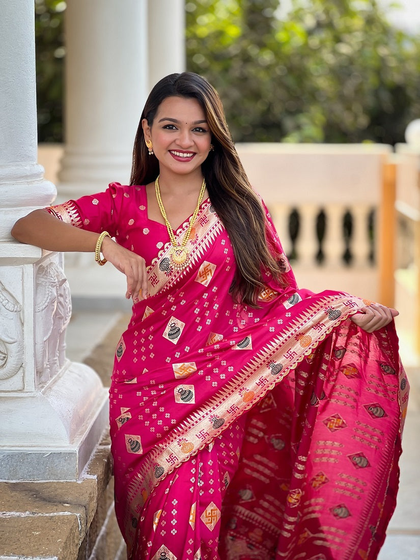Ranipink Soft Dolla Silk Meenakari Weaving Saree With Unstitched Blouse