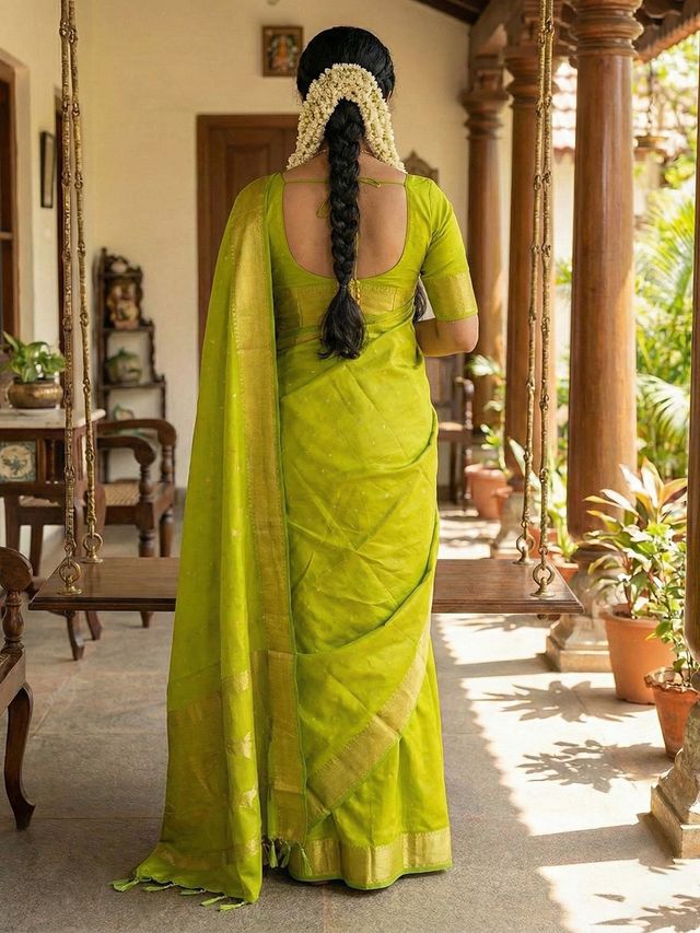 Parrot Green Color Soft Silk Fabric Woven Designer Saree For Ethnic Looks