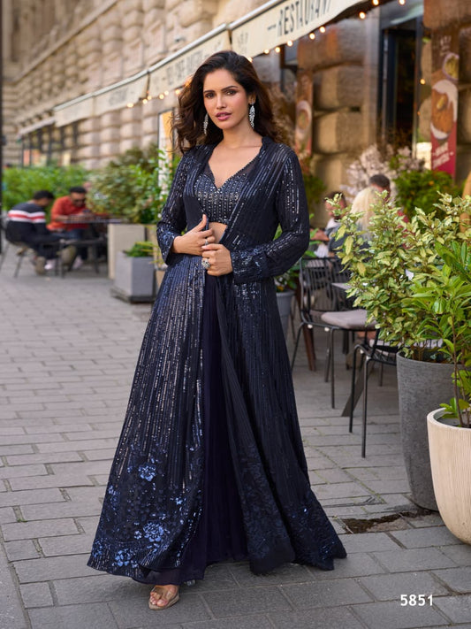 Heavy Georgette Full Stitched Indowestern Crop Top, palazzo & Shrug Set