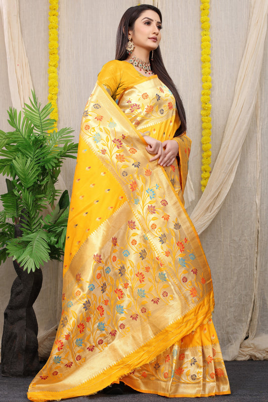 Mustard Woven Design Pure Silk Banarasi Saree With Blouse