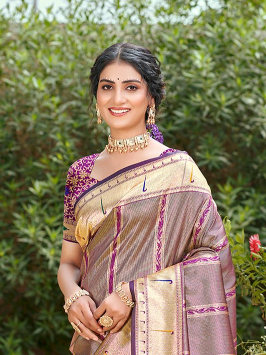 Woven Meenakari Designer Mauve Color Ethnic Partywear Saree