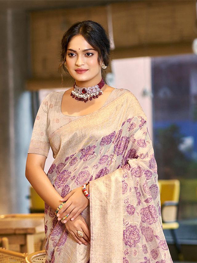 Purple Color Cotton Silk Fabric Woven Designer Ceremonial Saree