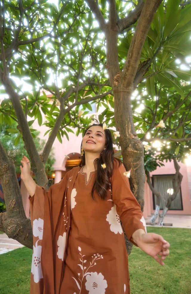 Rust Color Muslin Fabric Beautiful Partywear Dress For Girls