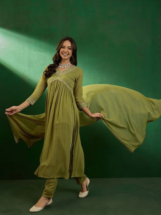 Women's Beautiful Georgette Fabric Embroidery Work Straight Kurta Pant and Dupatta Set