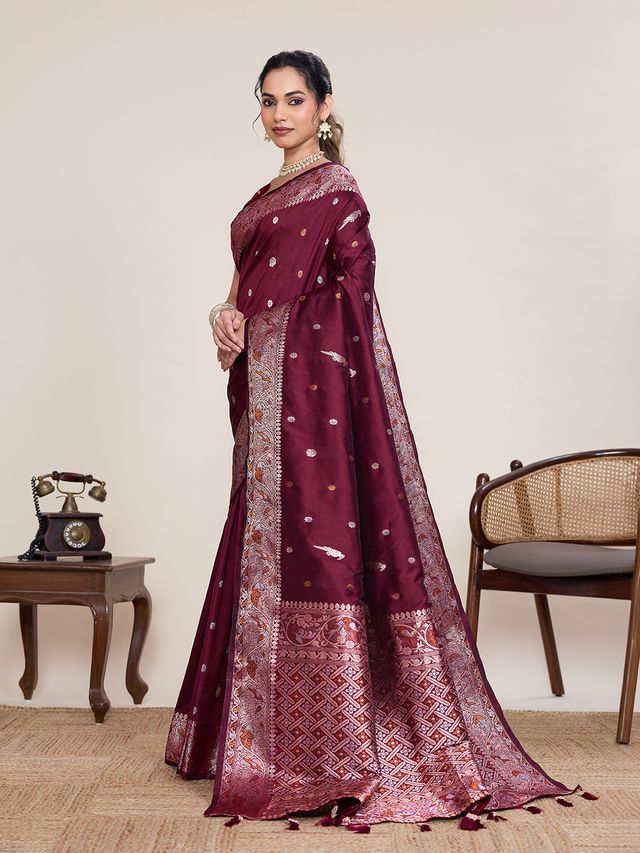 Maroon Color Designer Woven Work Graceful Partywear Saree