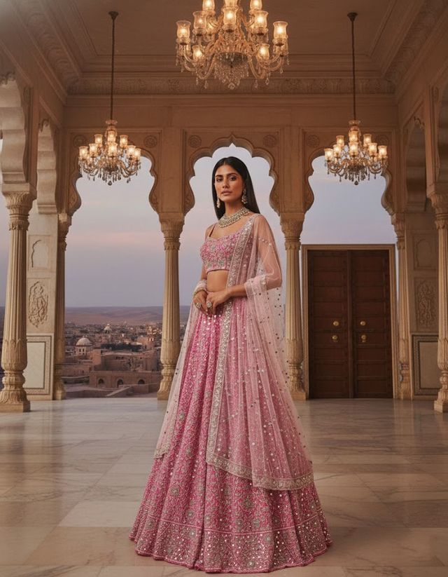 Turquoise Designer Lehenga with Dupatta – Indian Ethnic Wear HKV-003070 PINK