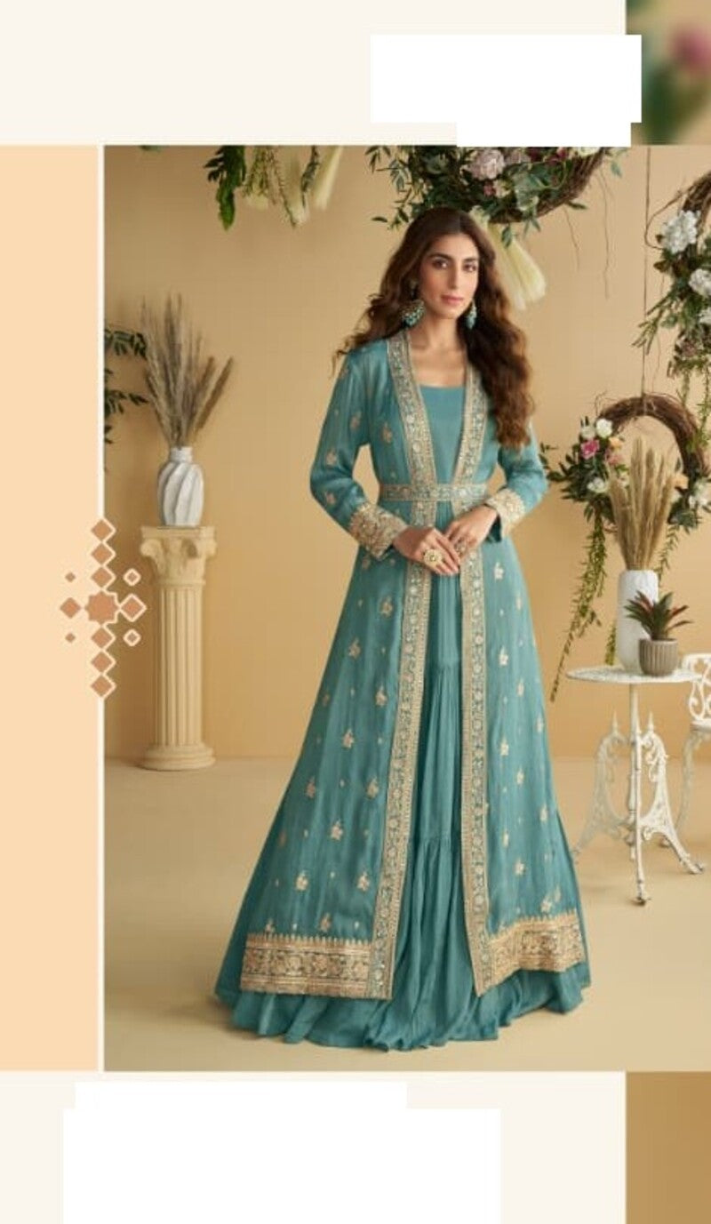 Chinon Silk Two Piece Full Stitched Gownd With Belt Size Upto 44