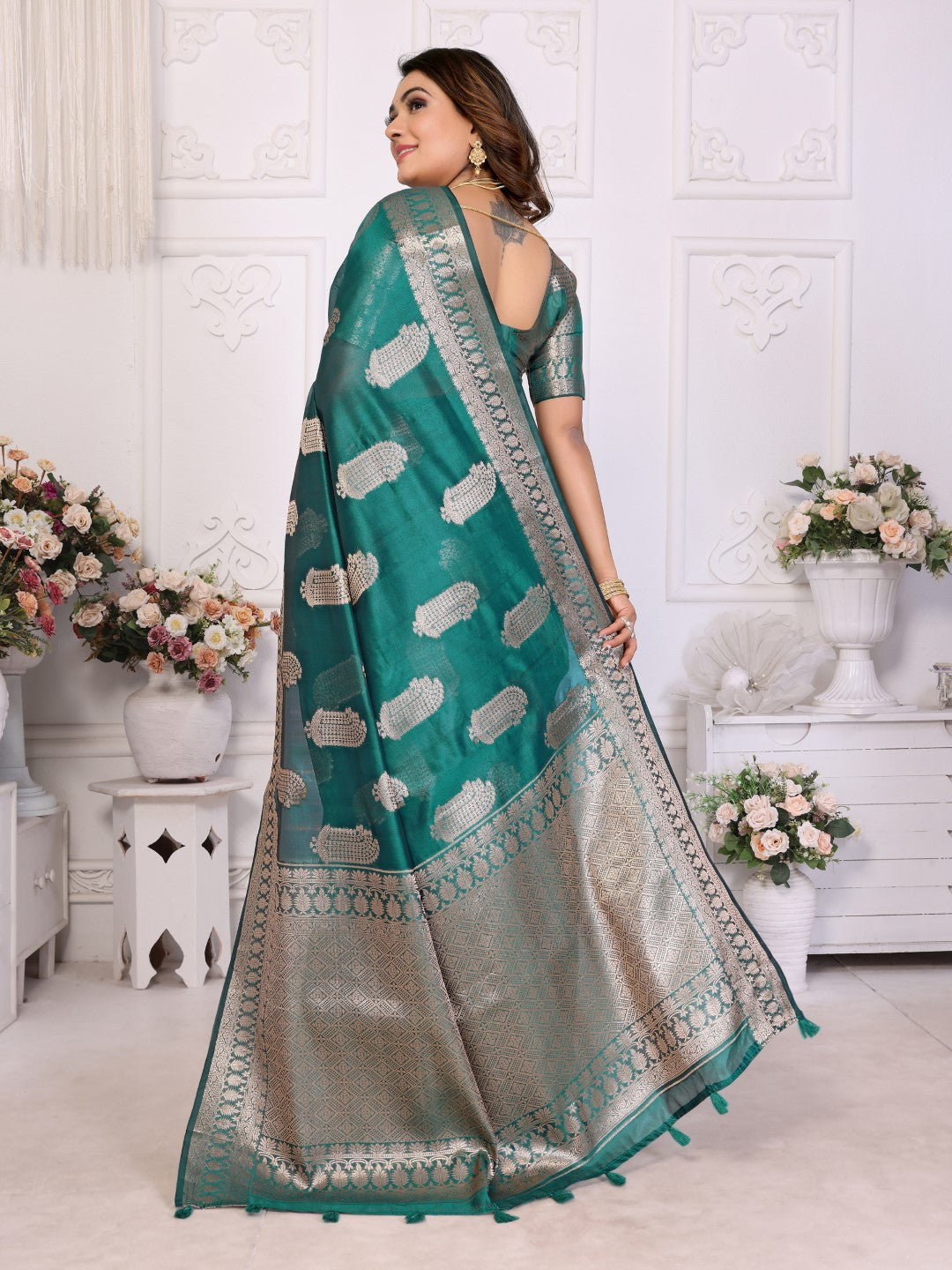 Blue Weaving Soft Organza Saree With Blouse