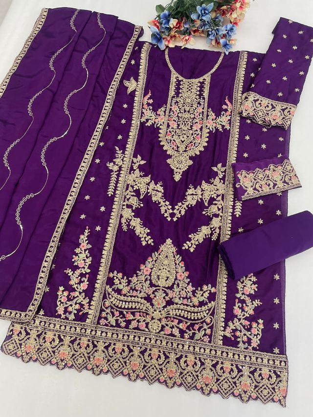 Indigo Chinon Semi stitched Wedding Suits