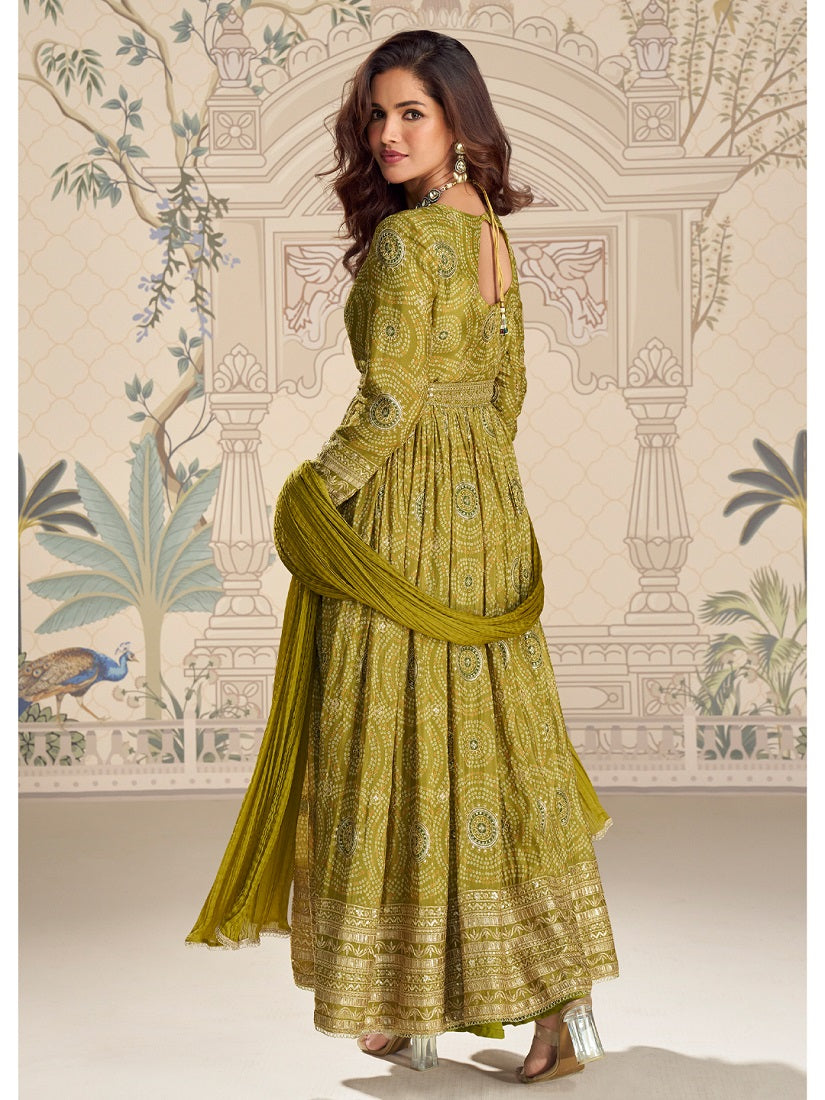 Designer Chinon Silk Embroidered Work Wedding Anarkali Suit
