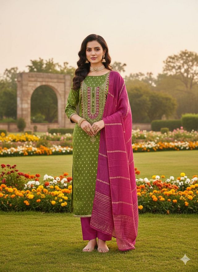 Green Color Beautiful Shimmer Jacquard Fabric Designer Ethnic Salwar Kameez
