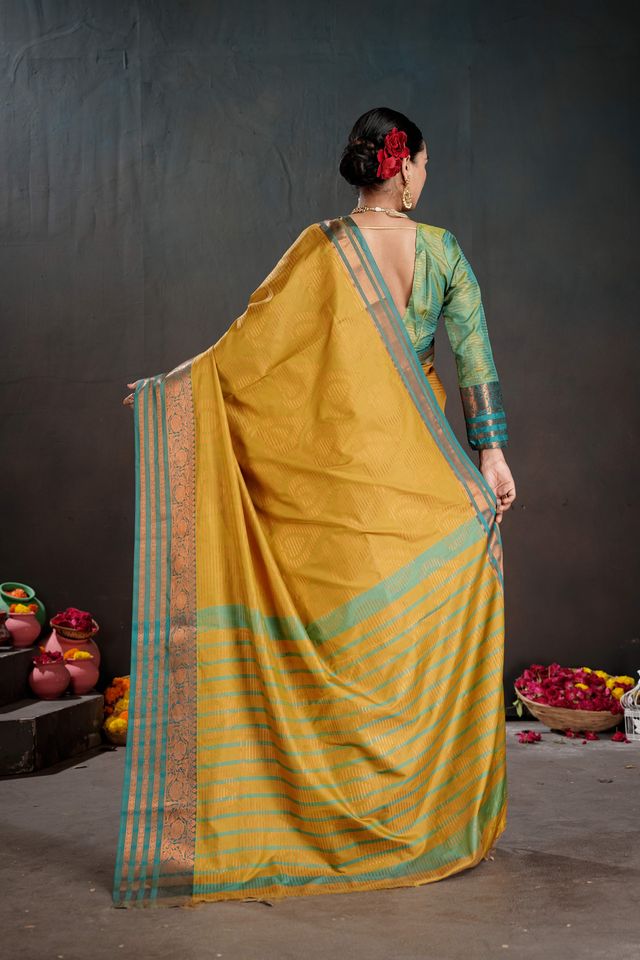 Mustard Color Beautiful Woven Jacquard Designer Art silk Saree