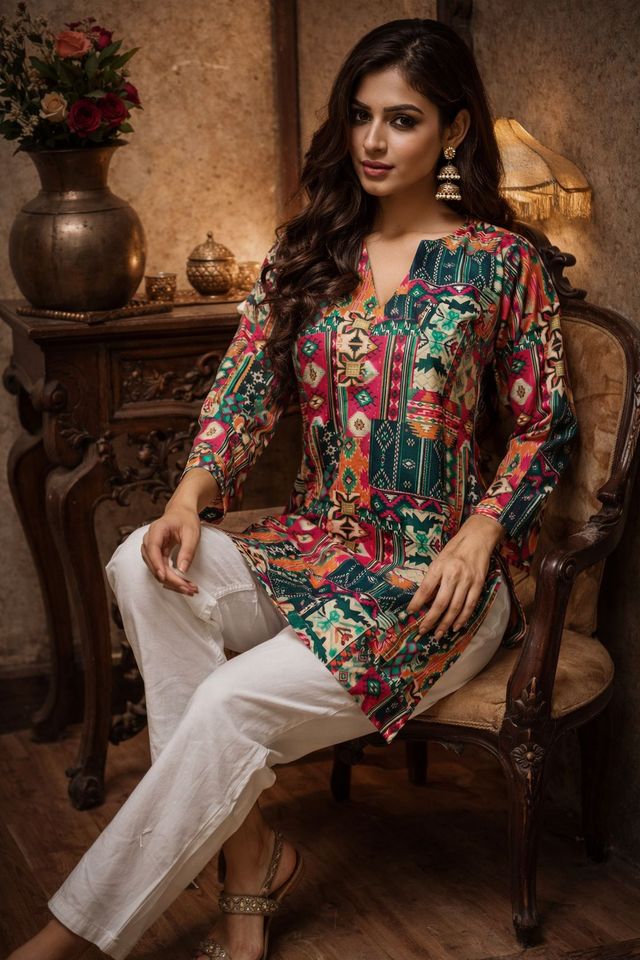 Multy Color Designer Digital Printed Muslin Fabric Foral Ethnic Kurta