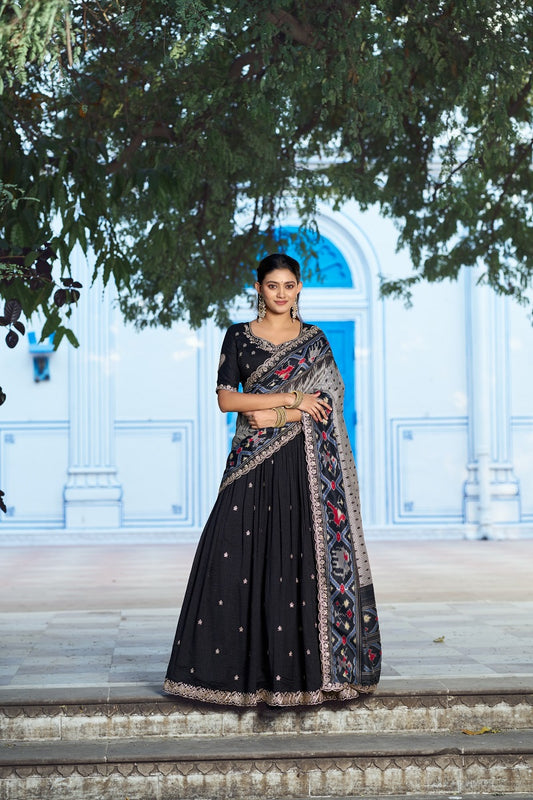 Navyblue Vichitra Silk Embroidered Work Wedding Lehenga Choli