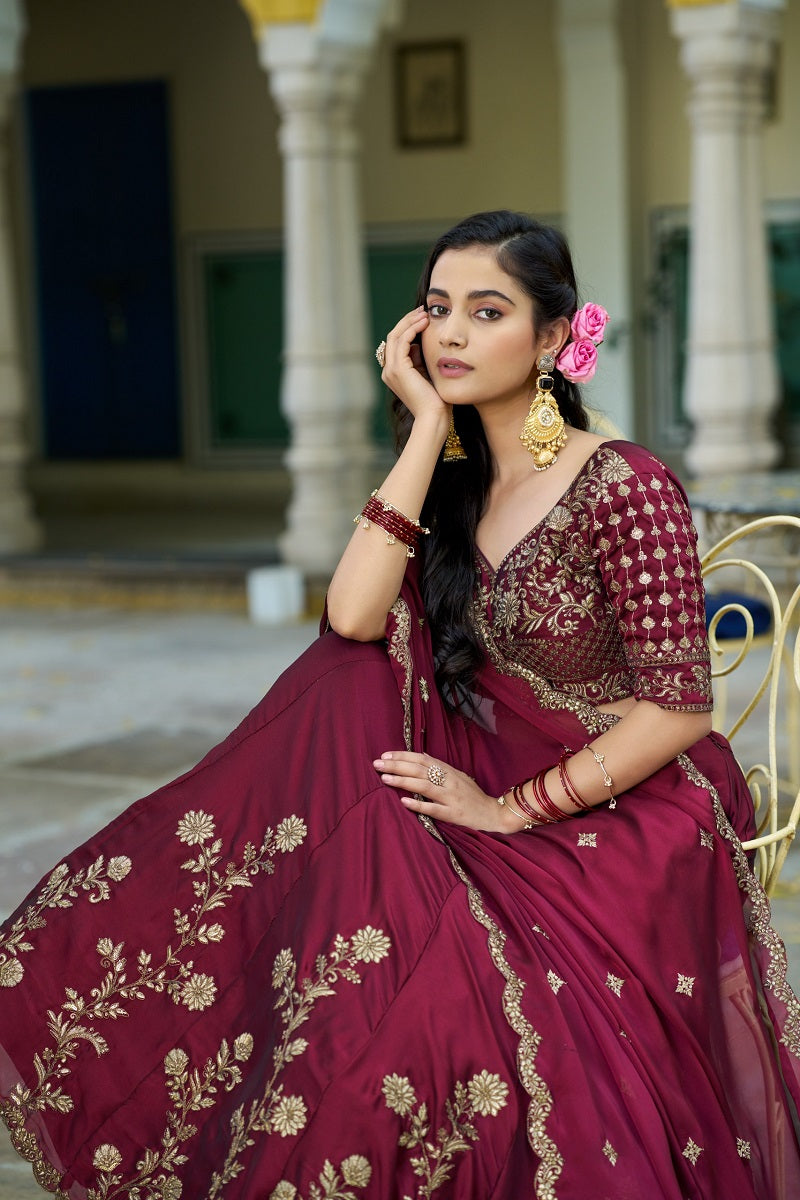 Maroon Rangoli Silk Embroidered Work Wedding Lehenga Choli
