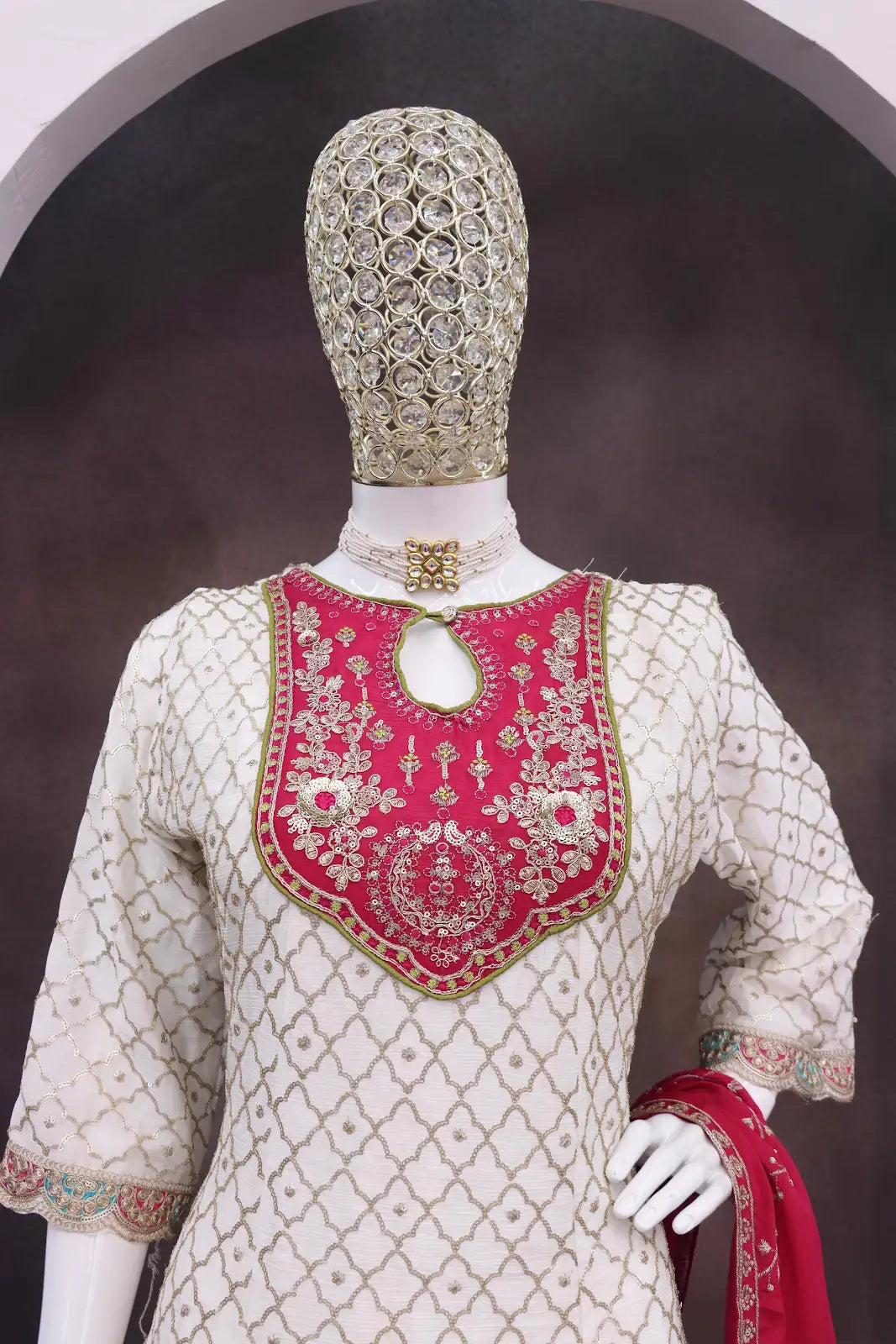 White Embroderied Silk Stitched Dhoti Suit