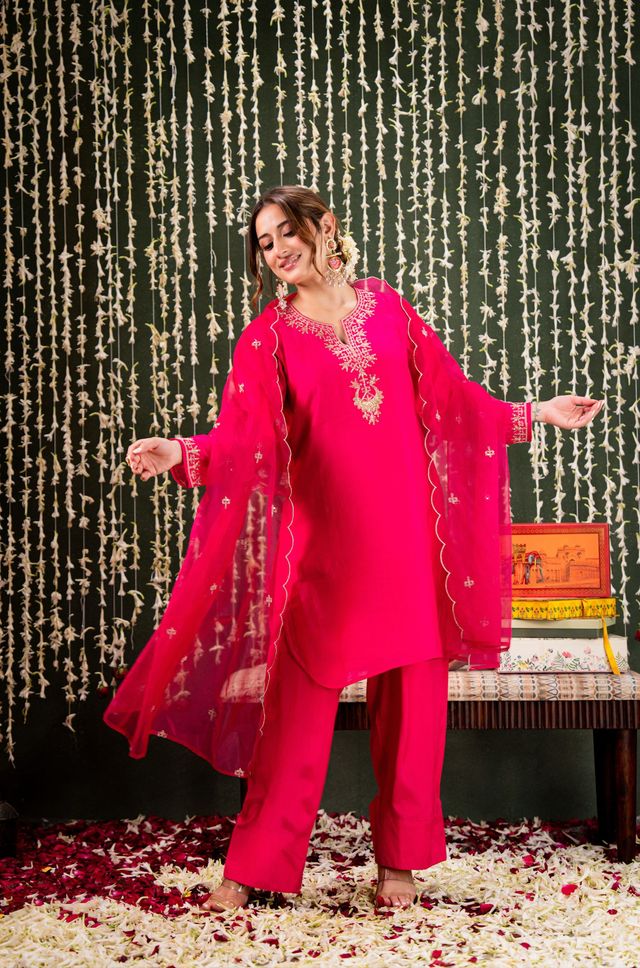 Pink Chanderi Fabric Beautiful Graceful Ceremonial Kurta Set