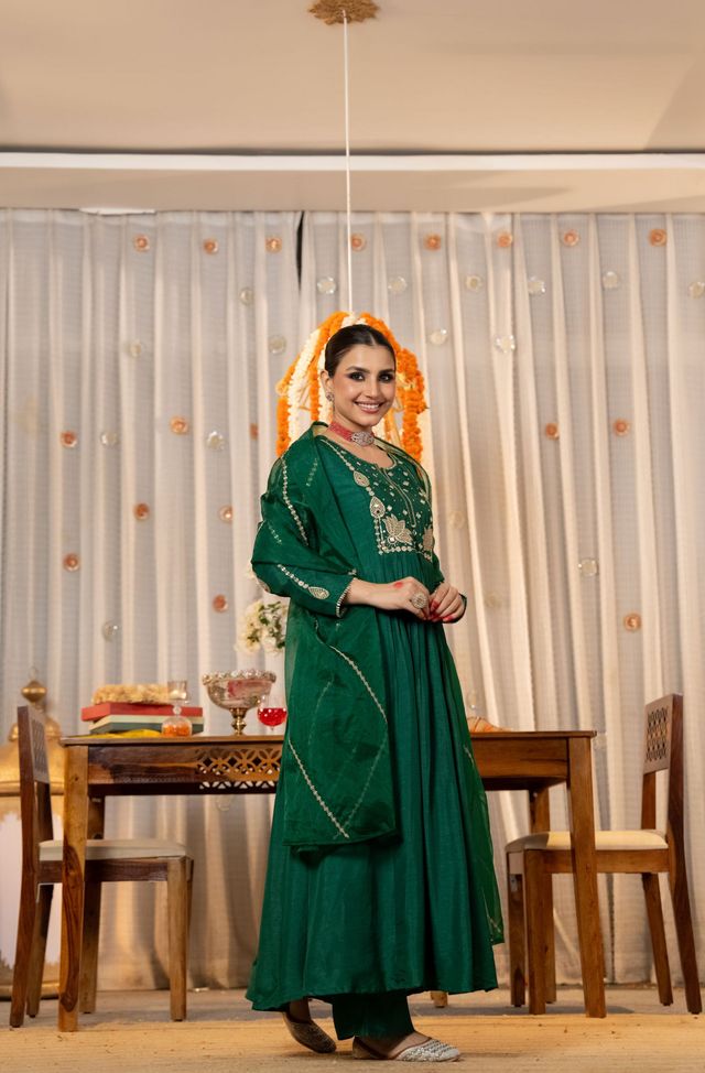 Rama Color Beautiful Partywear Kurta Set With Dupatta For Stylish Looks