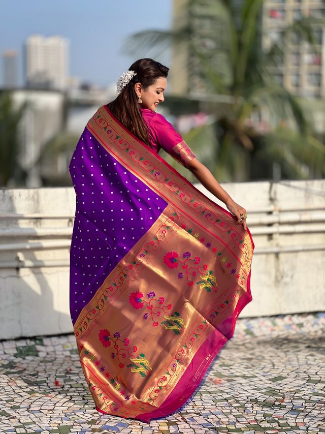 Purple Color Beautiful Soft Silk Woven Designer Partywear Saree