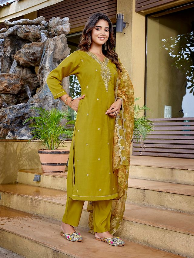 Mustard Color Stylish Partywear Readymade Ethnic Suit