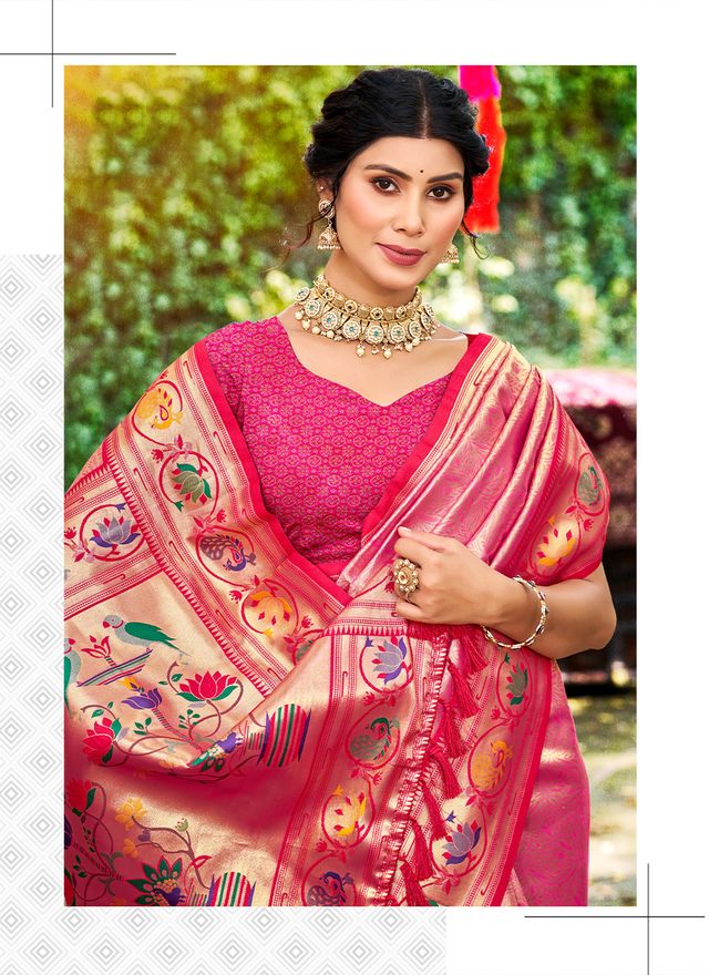 Pink Color Silk Blended Woven Designer Ethnic Partywear Saree