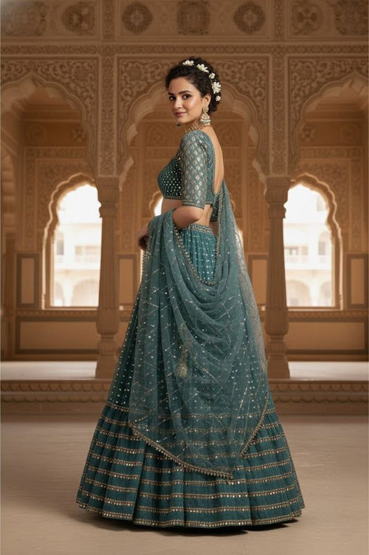 Embroidered Wedding Lehenga Set for Women HKV-003380 GREEN