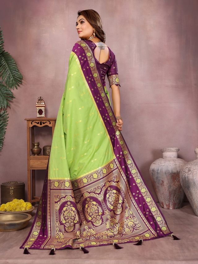 Green Color Handloom Silk Fabric Weaving Designer Ethnic Partywear Saree