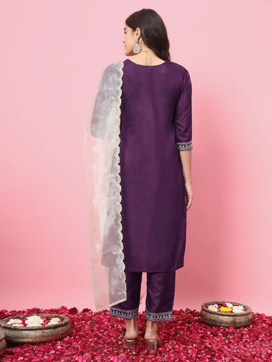 Purple Color Silk Blended Ethnic Partywear Ceremonial Suit