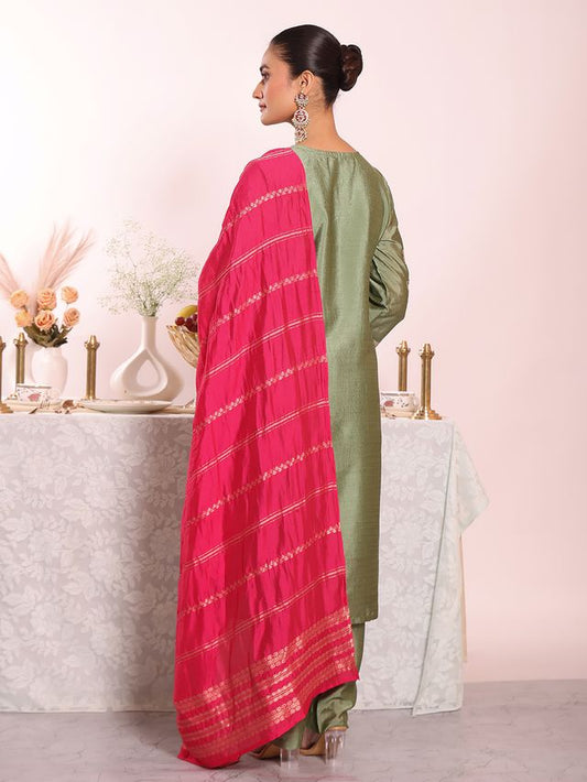 Grey Color Poly Silk Fabric Smart Ethnic Partywear Kurta Set