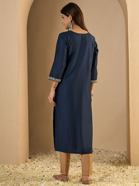 Navy Blue Color Trendy Formal Looking Classy Ethnic Kurta For Girl