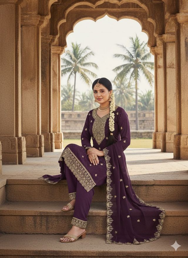 Purple Color Georgette Fabric Beautiful Embroidered Salwar Kameez