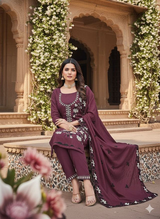 Wine Color Star Georgette Fabric Beautiful Embroidered Salwar Kameez